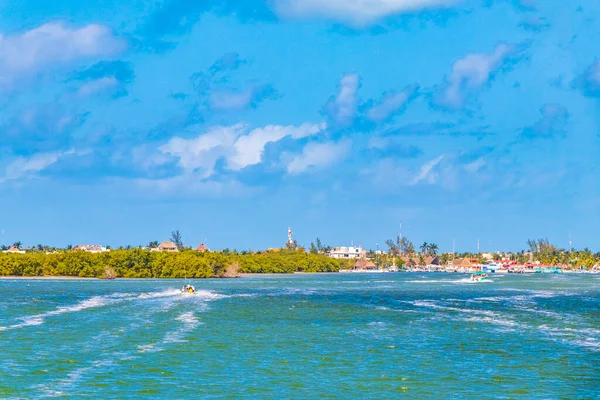 Panorama Vista Paisagem Bela Ilha Holbox Com Porto Aldeia Água — Fotografia de Stock