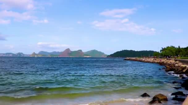 Flamengo Παραλία Φυσικό Τοπίο Θέα Θάλασσα Και Cityscape Στο Guanabara — Αρχείο Βίντεο