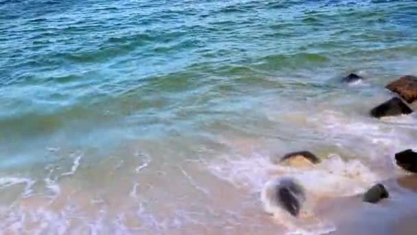 Flamengo Beach Blue Water Seascape Rocks Boulders Waves Guanabara Bay — Stock Video