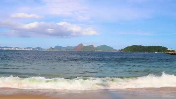 Flamengo Beach Naturlig Havsutsikt Och Stadsbild Vid Guanabara Bay Flamengo — Stockvideo