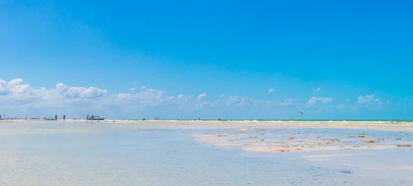 Panorama Landscape View Beautiful Holbox Island Sandbank Beach Waves Turquoise — стоковое фото