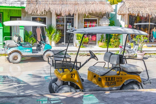 Holbox México Diciembre 2021 Carro Golf Taxi Carros Pueblo Isla —  Fotos de Stock