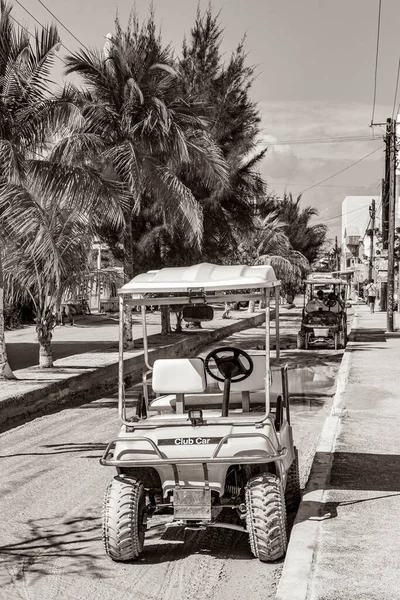 Holbox Mexico Prosinec 2021 Černobílý Obrázek Golfového Vozíku Vozíky Vozíky — Stock fotografie