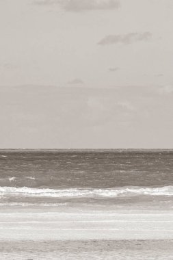 Güzel Holbox adası kumsalındaki doğal manzara manzarası ve Quintana Roo Mexico 'daki dalgalı sahil manzarası..