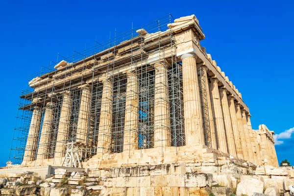 Acrópolis Atenas Con Ruinas Increíbles Hermosas Partenón Cielo Azul Capital — Foto de Stock