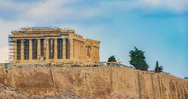 Acropolis Athens Hill Amazing Beautiful Ruins Parthenon Blue Cloudy Sky — Stock Photo, Image