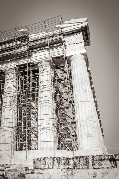 Foto Bianco Nero Dell Acropoli Atene Con Incredibili Belle Rovine — Foto Stock