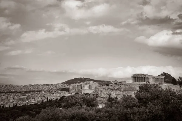 Black White Picture Acropolis Athens Hill Amazing Beautiful Ruins Parthenon — Stock Photo, Image
