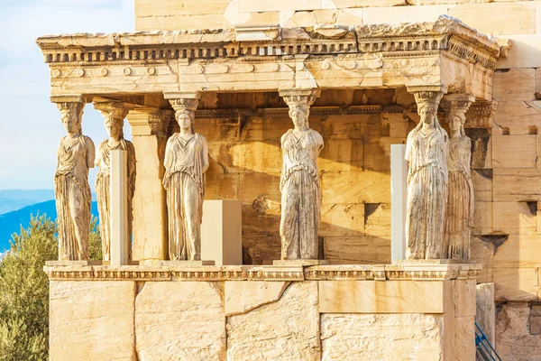 Detalles Figuras Esculturas Columnas Acrópolis Atenas Con Ruinas Increíbles Hermosas —  Fotos de Stock