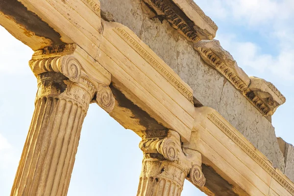 Détails Figures Sculptures Colonnes Acropole Athènes Avec Des Ruines Étonnantes — Photo