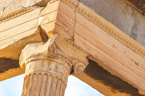 Détails Figures Sculptures Colonnes Acropole Athènes Avec Des Ruines Étonnantes — Photo