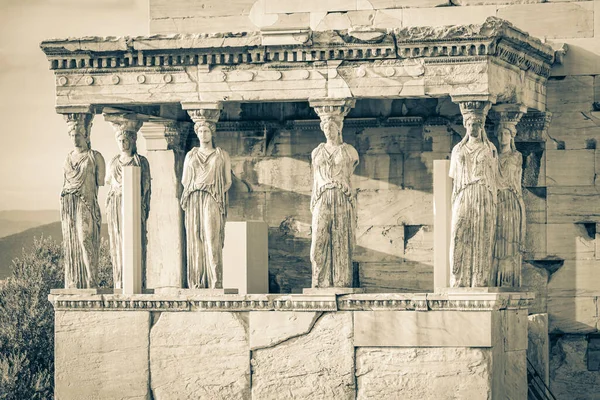 Photo Noir Blanc Des Détails Figures Sculptures Colonnes Acropole Athènes — Photo