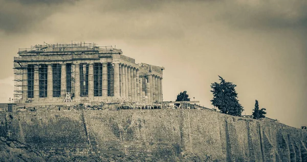 Foto Blanco Negro Acrópolis Atenas Colina Con Ruinas Increíbles Hermosas — Foto de Stock