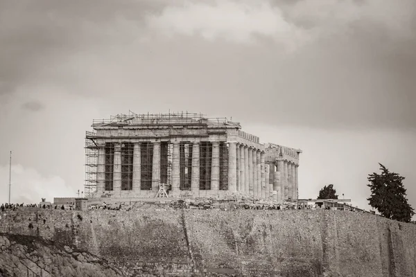 Black White Picture Acropolis Athens Hill Amazing Beautiful Ruins Parthenon — Stock Photo, Image