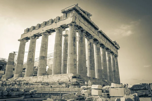 Black White Picture Acropolis Athens Amazing Beautiful Ruins Parthenon Blue — Stock Photo, Image