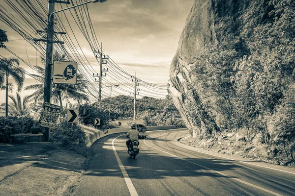 Surat Thani Thailand May 2018 Black White Picture Driving Motorcycle — Stock Photo, Image