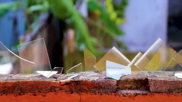 Dangerous Wall Broken Glass Shards Bottles Luis Donaldo Colosio Playa — Stock Video