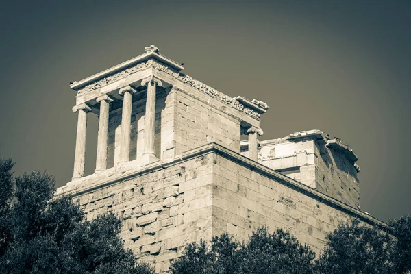 Foto Blanco Negro Acrópolis Atenas Con Ruinas Increíbles Hermosas Partenón —  Fotos de Stock