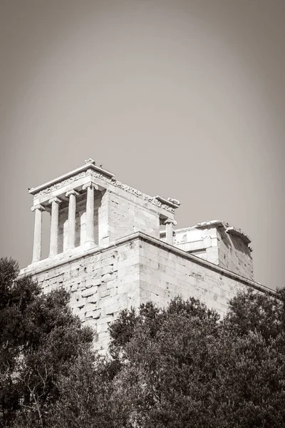 Чорно Біле Зображення Акрополя Дивовижними Красивими Руїнами Парфенона Афінах Столиці — стокове фото
