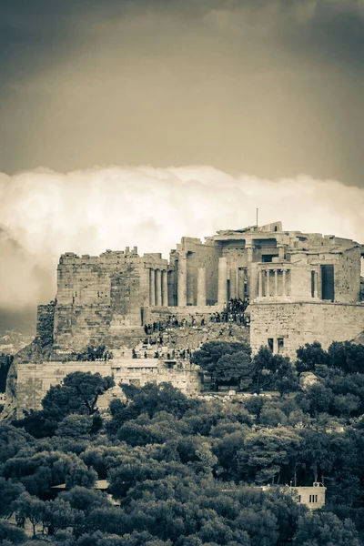 Black White Picture Acropolis Athens Hill Amazing Beautiful Ruins Parthenon — Stock Photo, Image