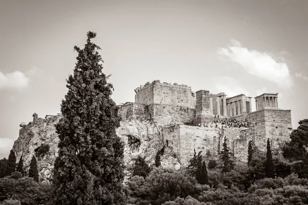 Black White Picture Acropolis Athens Hill Amazing Beautiful Ruins Parthenon — Stock Photo, Image