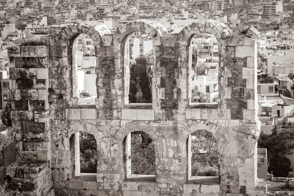 Черно Белая Картина Одеона Герода Аттикуса Амфитеатра Акрополе Афин Удивительными — стоковое фото