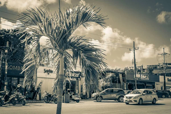 Tulum Mexico Februar 2022 Schwarz Weiß Bild Der Fahrt Durch — Stockfoto