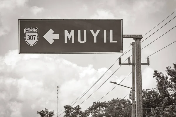 Tulum México Febrero 2022 Antigua Foto Blanco Negro Una Señal —  Fotos de Stock