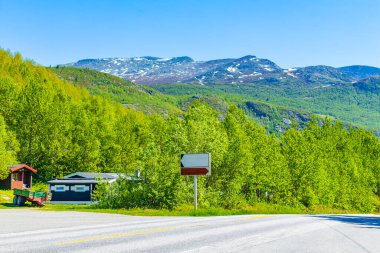Norveç 'teki Hemsedal Viken' de yürüyüş yolları için bilgi tabelaları.
