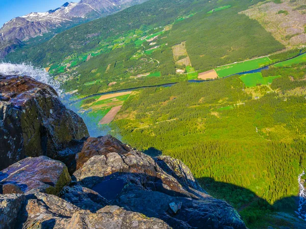 Úžasný Panoramatický Výhled Vrcholu Hydnefosenského Vodopádu Veslehodnské Hory Veslehorn Hemsedalu — Stock fotografie