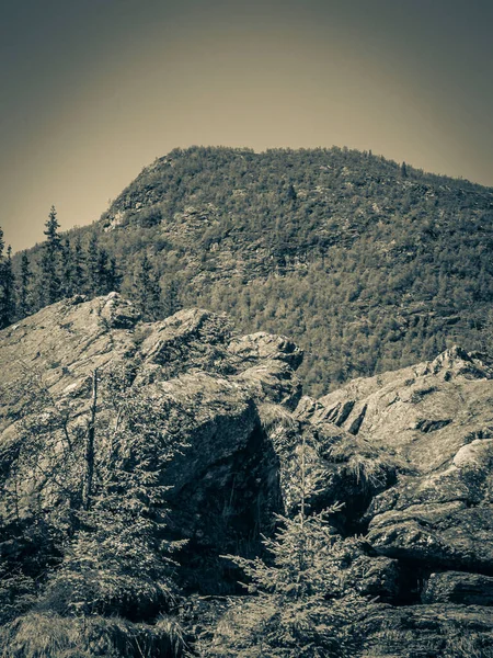 Antiguo Cuadro Blanco Negro Hermoso Paisaje Montaña Soleado Noruega Hemsedal — Foto de Stock