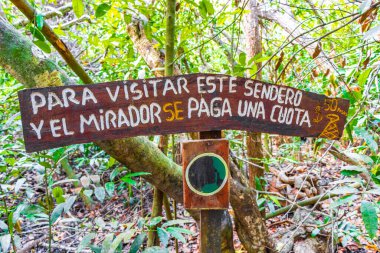 Muyil Meksika 02. Şubat 2022 Bilgi giriş patikaları ve Muyil Chunyaxche Quintana Roo Mexico 'daki Çeçen Sian Ka' an Ulusal Parkı 'na hoş geldiniz..