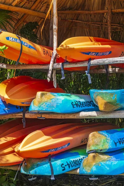 Muyil Mexico February 2022 Orange Red Blue Canoes Muyil Lagoon — Stock Photo, Image