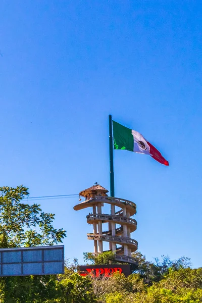 Mexican Green White Red Flag Xcaret Park Playa Del Carmen — Stock Photo, Image