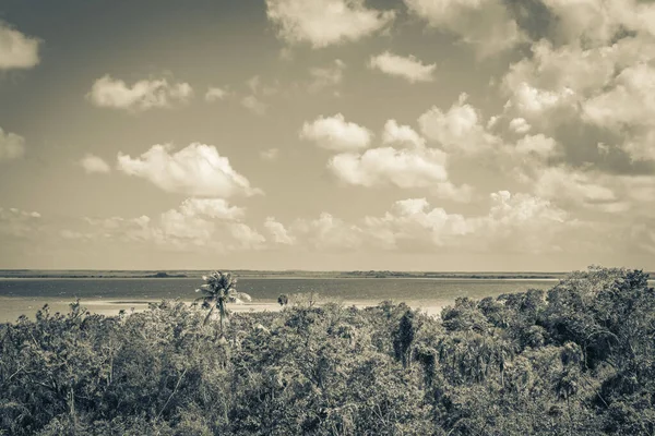 Старая Черно Белая Фотография Панорамы Лагуны Муйил Деревянной Смотровой Башни — стоковое фото