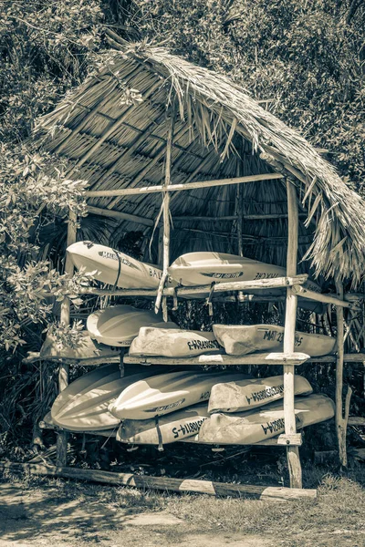 Muyil Mexico February 2022 Old Black White Picture Canoes Muyil — Foto de Stock