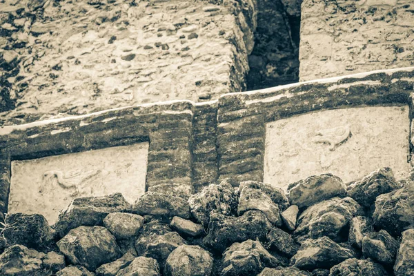 Old Black White Picture Texture Ancient Mayan Site Temple Ruins — Fotografia de Stock