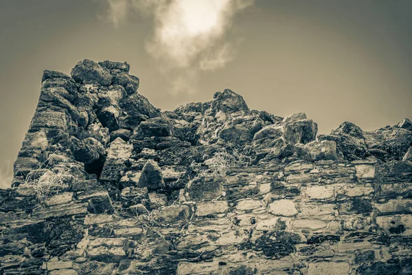 Altes Schwarz Weiß Bild Der Antiken Maya Stätte Mit Tempelruinen — Stockfoto