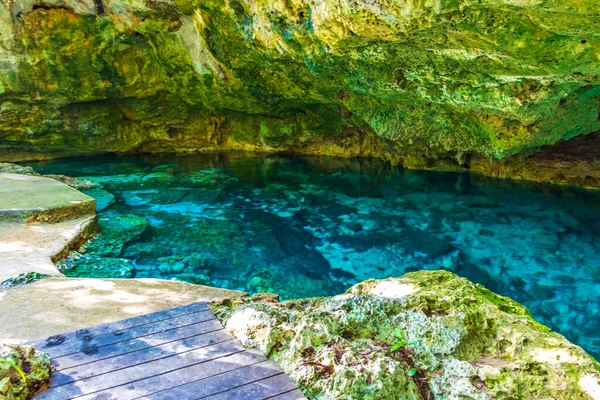 Verbazingwekkend Blauw Turquoise Water Kalksteen Grot Zinkgat Cenote Tajma Tajmaha — Stockfoto