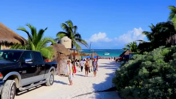 Gaan Naar Caribische Kust Strand Panorama Uitzicht Tulum Mexico — Stockvideo