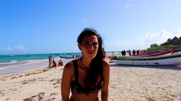 Tulum Mexico February 2022 Sexy Lady Pretty Woman Amazing Beautiful — Vídeo de Stock