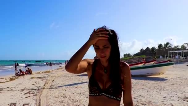 Tulum Mexico February 2022 Sexy Lady Pretty Woman Amazing Beautiful — Vídeo de Stock