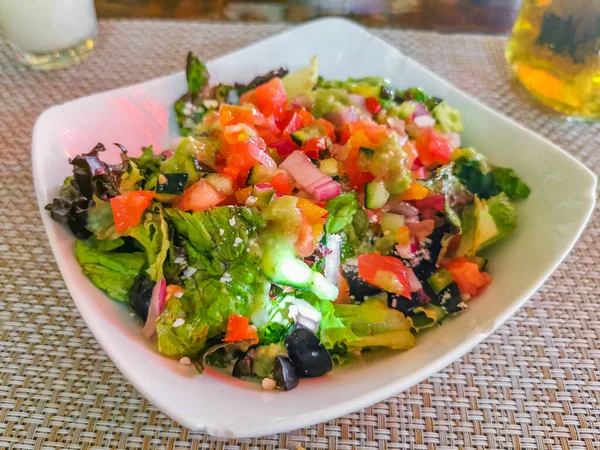 Plate Healthy Salad Food Drink Restaurant Papacharly Papa Charly Playa — Foto Stock