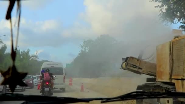 Tulum Mexico February 2022 Driving Thru Typical Colorful Street Road — Stock Video