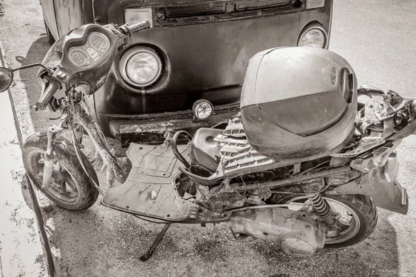 Old Black White Picture Old Black Broken Dirty Bus Volkswagen — Stock Photo, Image