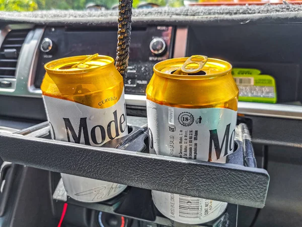 Playa Del Carmen Mexico March 2022 Modelo Beer Can Car — Stockfoto