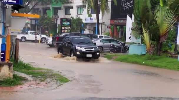 Koh Samui Thailand May 2018 Extreme Monsoon Rain Flooded Roads — Stock Video