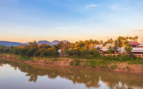 Puesta Sol Panorama Del Paisaje Del Río Mekong Ciudad Luang — Foto de Stock