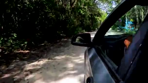 Driving Gravel Path Road Tulum Jungle Nature Quintana Roo Mexico — 비디오