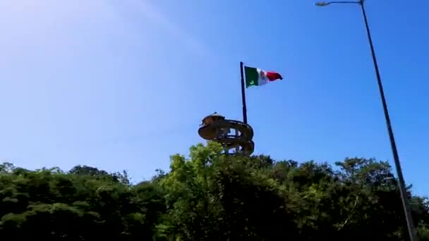 Mexická Zelená Bílá Červená Vlajka Parku Xcaret Playa Del Carmen — Stock video